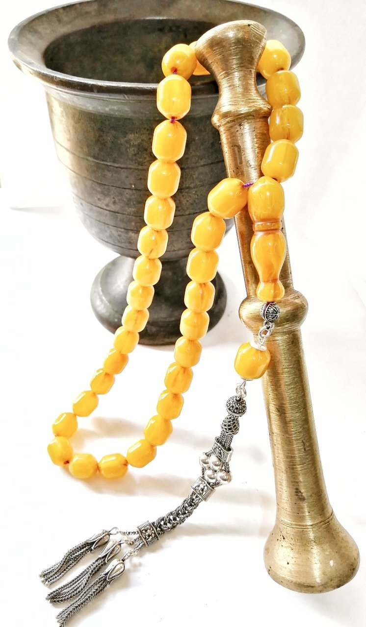 925 Ayar Gümüş Püsküllü Dabas Malz. Dik Hareli Sıkma Kehribar Tesbih