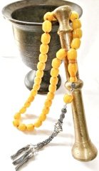 925 Ayar Gümüş Püsküllü Dabas Malz. Dik Hareli Sıkma Kehribar Tesbih