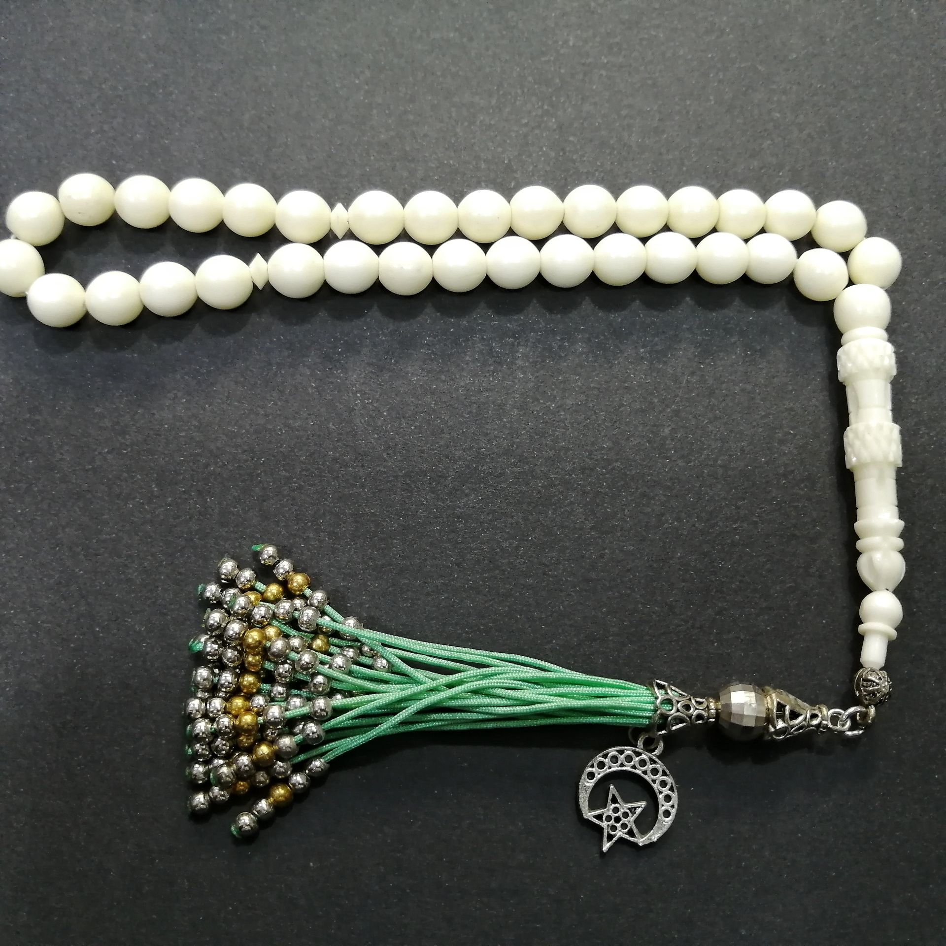 Alpaka Püsküllü İmamesi İşçilikli Küre Kesim Deve Kemiği Tesbih