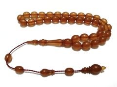 Sistem Püsküllü Beyzi Kesim Sıkma Kehribar Tesbih