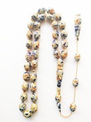 Sistem Püsküllü İmzalı Beyzi Kesim Mozaik Sıkma Kehribar Tesbih