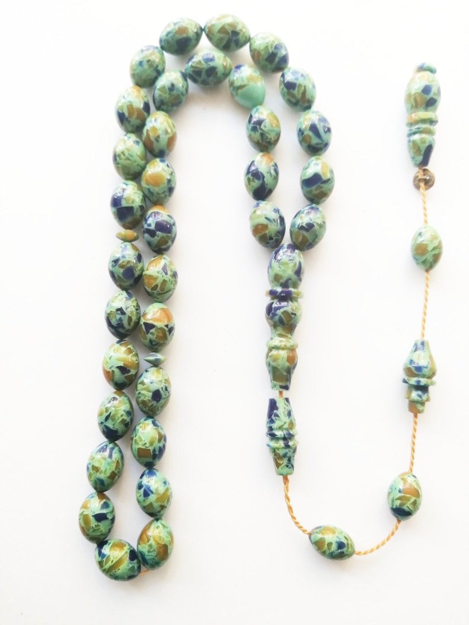 Sistem Püsküllü İmzalı Beyzi Kesim Mozaik Sıkma Kehribar Tesbih