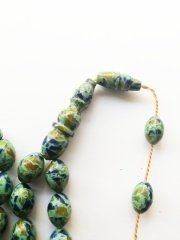 Sistem Püsküllü İmzalı Beyzi Kesim Mozaik Sıkma Kehribar Tesbih