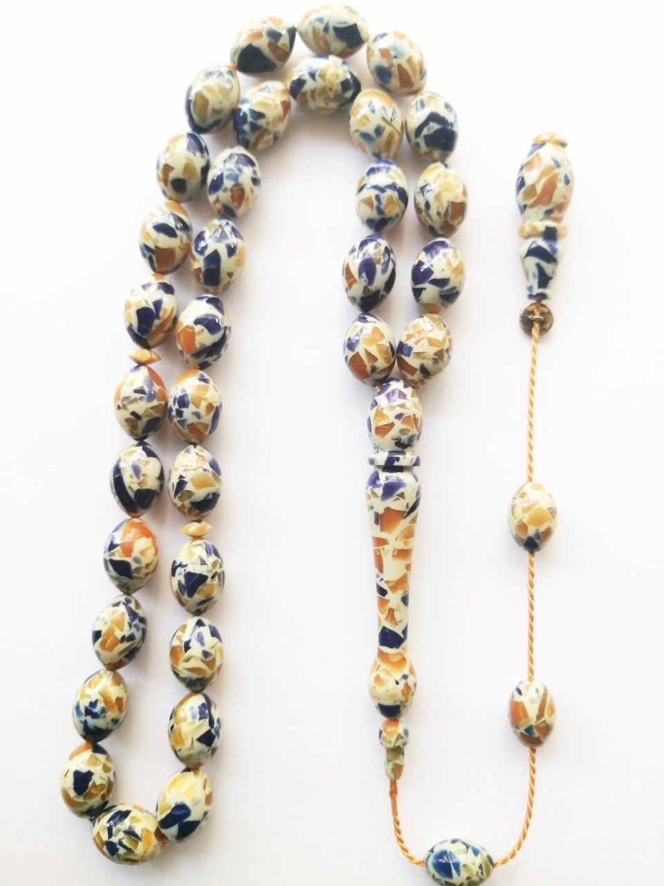 Sistem Püsküllü İmzalı Beyzi Kesim Mozaik Sıkma Kehribar Tesbih