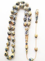 Sistem Püsküllü İmzalı Beyzi Kesim Mozaik Sıkma Kehribar Tesbih