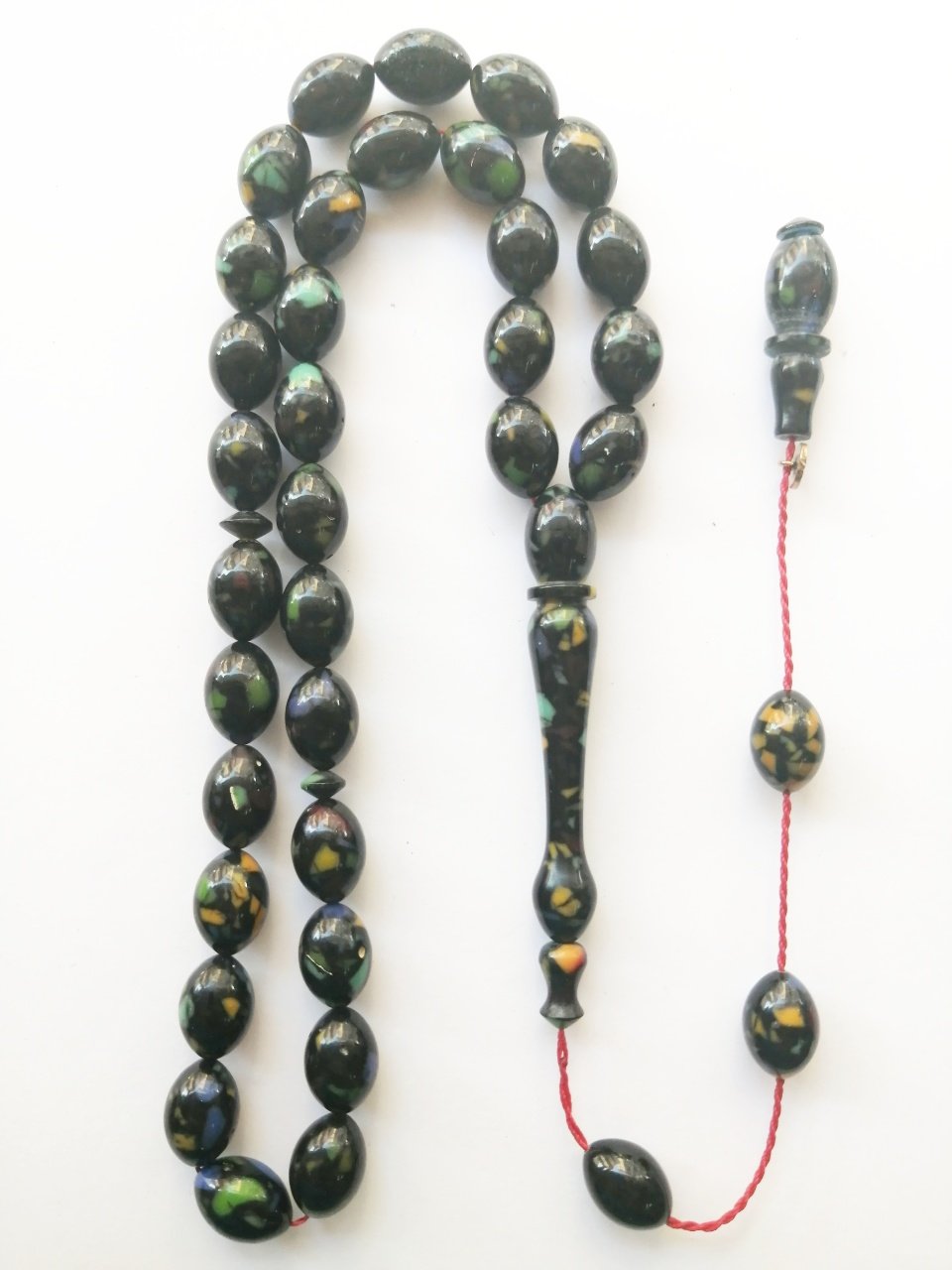 Sistem Püsküllü İmzalı Beyzi Kesim Mozaik Sıkma Kehribar Tesbih