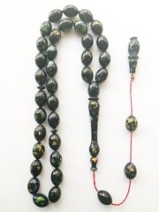 Sistem Püsküllü İmzalı Beyzi Kesim Mozaik Sıkma Kehribar Tesbih