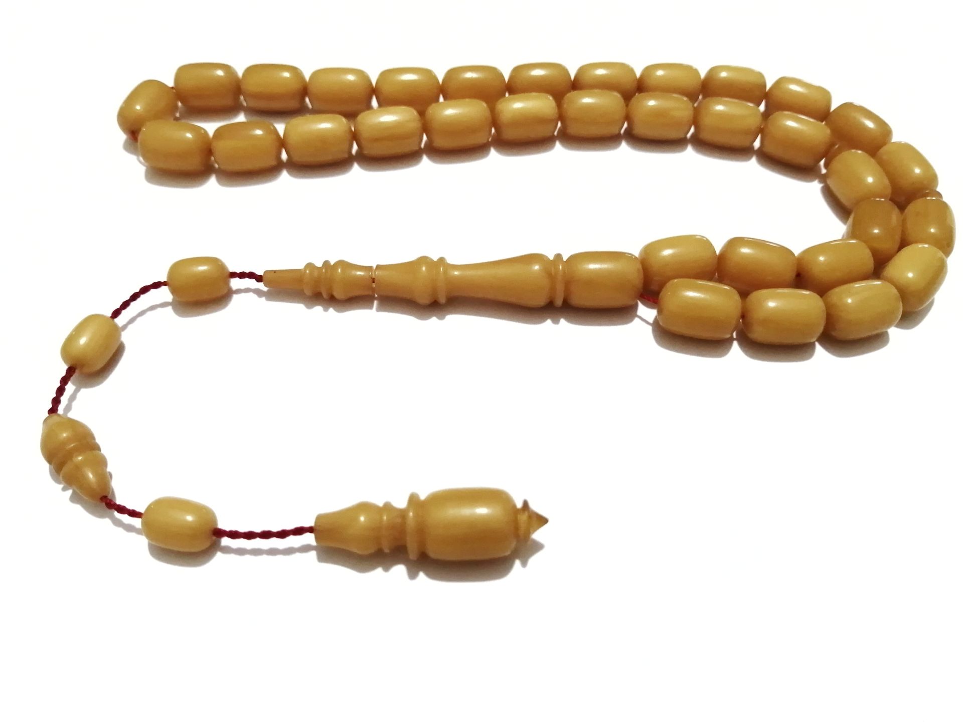 Sistem Püsküllü Kapsül Kesim Hareli Sarı Sıkma Kehribar Tesbih