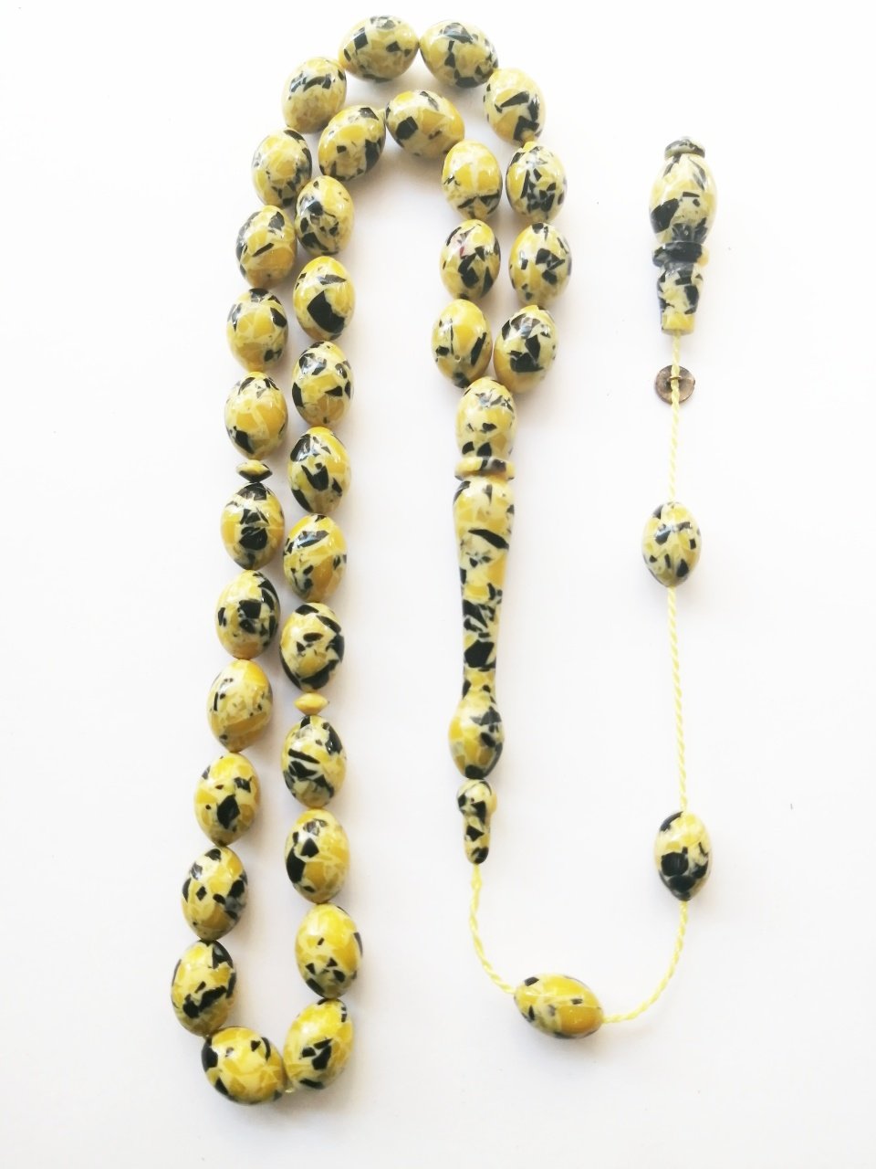 Sistem Püsküllü İmzalı Beyzi Kesim Mozaik Sıkma Kehribar Tesbih