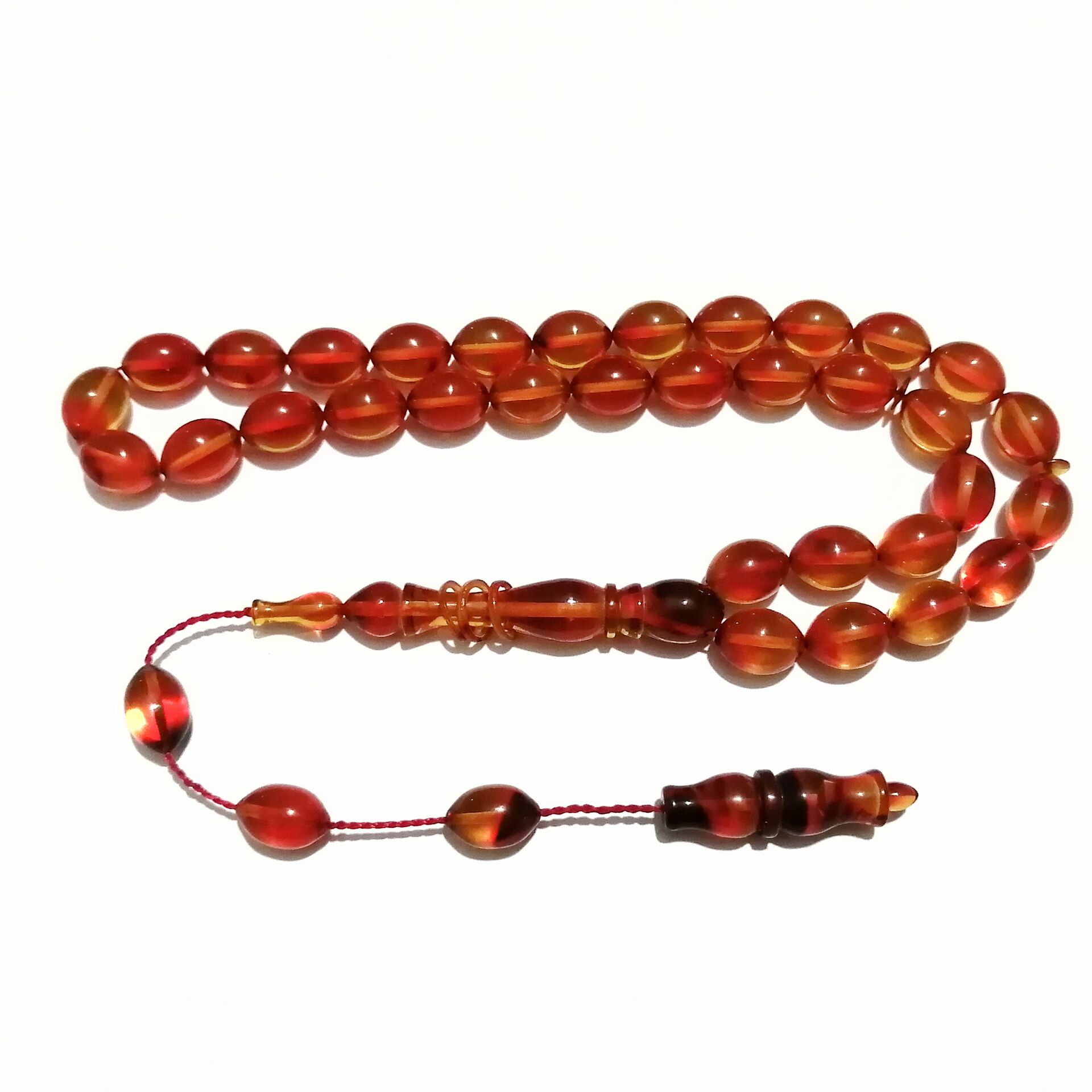 Sistem Püsküllü Beyzi Kesim Hareli Sıkma Kehribar Tesbih