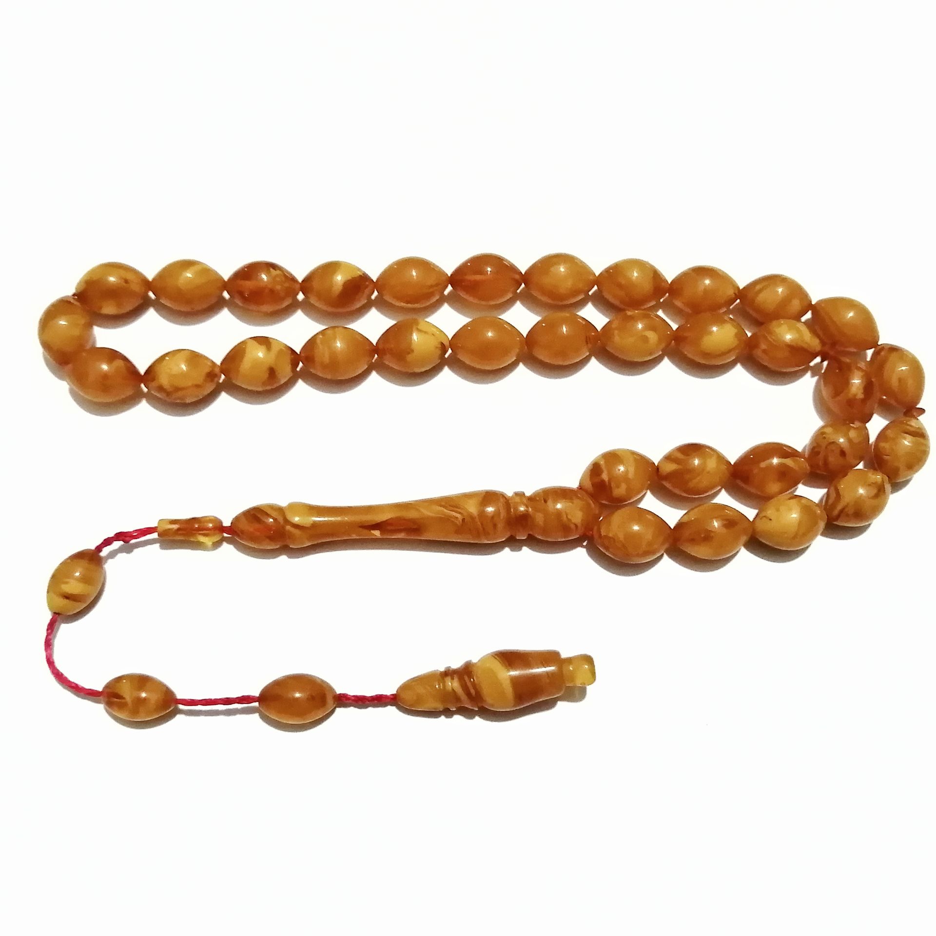 Sistem Püsküllü Beyzi Kesim Hareli Sıkma Kehribar Tesbih