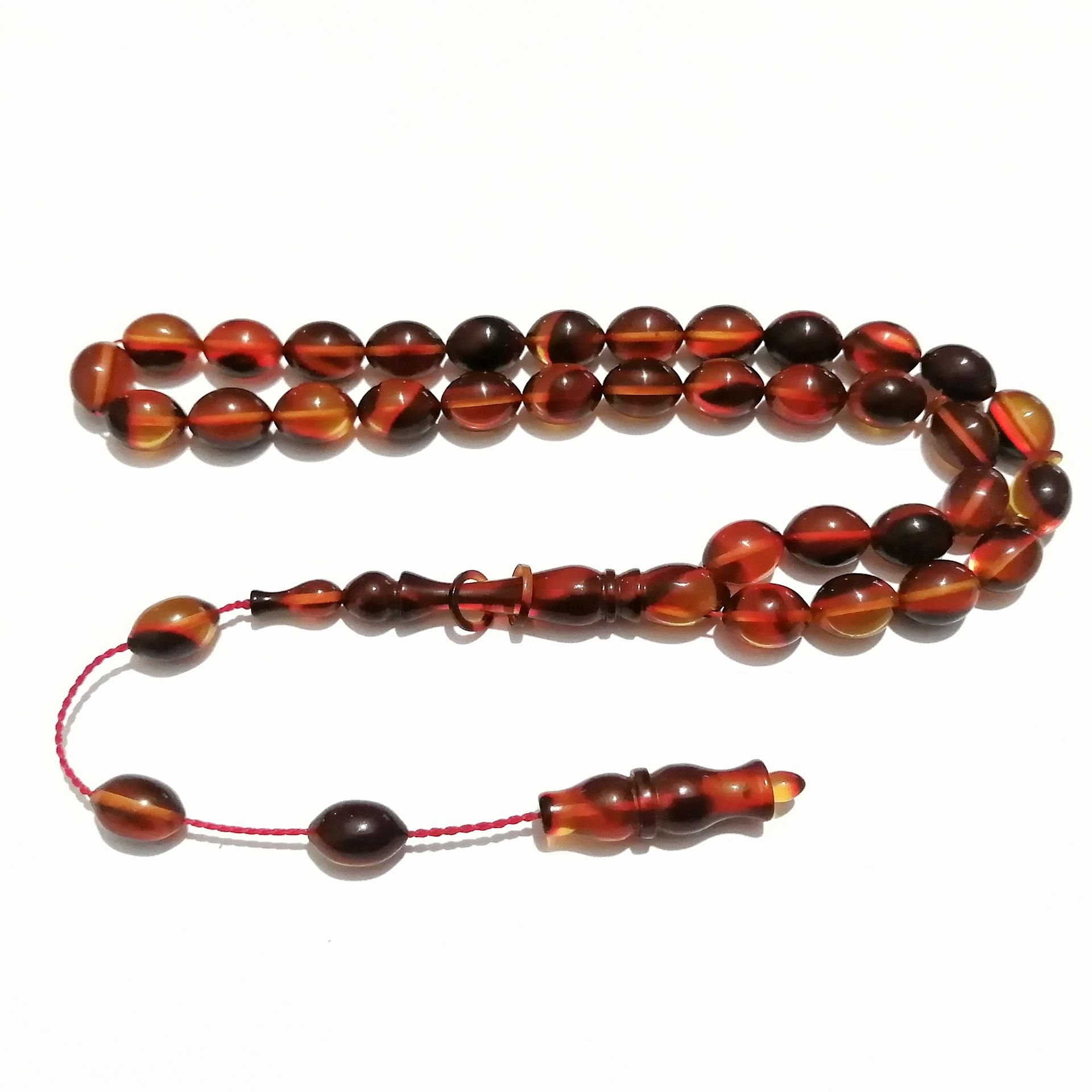 Sistem Püsküllü Beyzi Kesim Hareli Sıkma Kehribar Tesbih