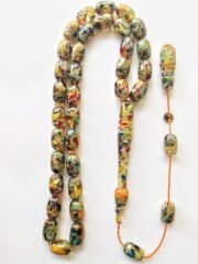 Sistem Püsküllü İmzalı Kapsül Kesim Mozaik Sıkma Kehribar Tesbih