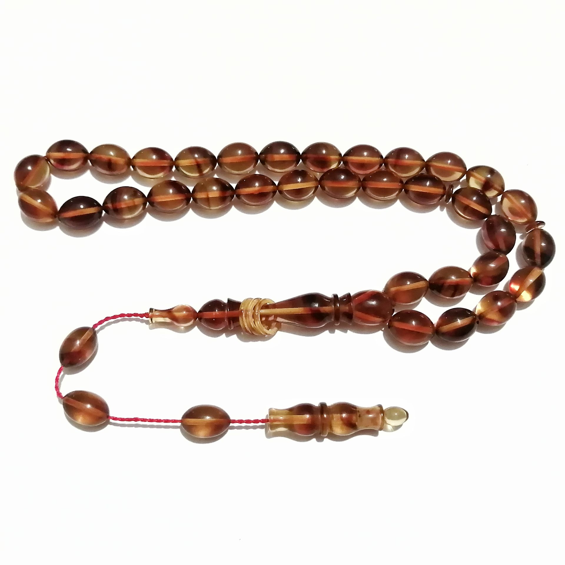 Sistem Püsküllü Beyzi Kesim Hareli Sıkma Kehribar Tesbih