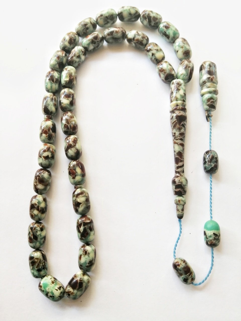 Sistem Püsküllü İmzalı Kapsül Kesim Mozaik Sıkma Kehribar Tesbih