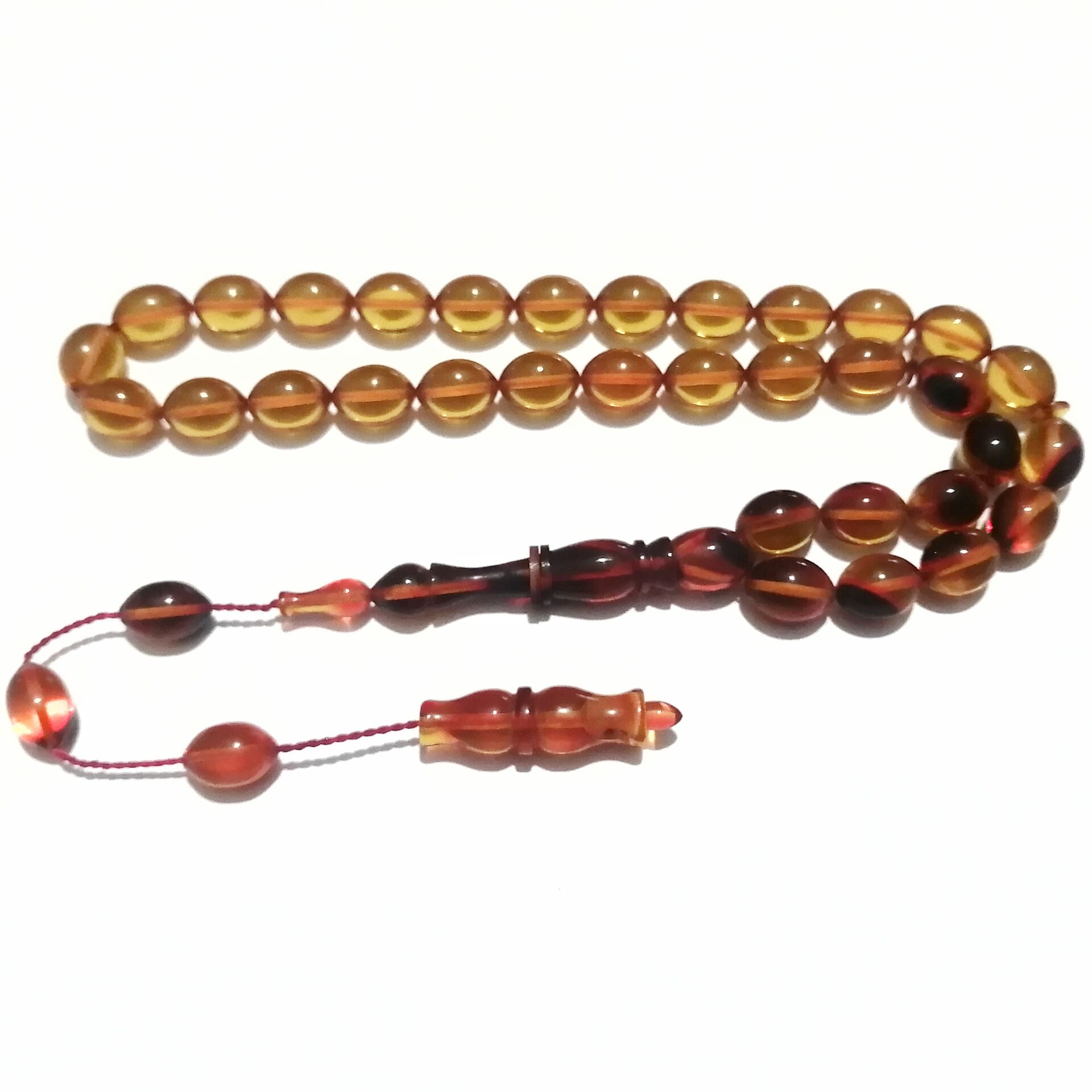 Sistem Püsküllü Beyzi Kesim Hareli Sıkma Kehribar Tesbih