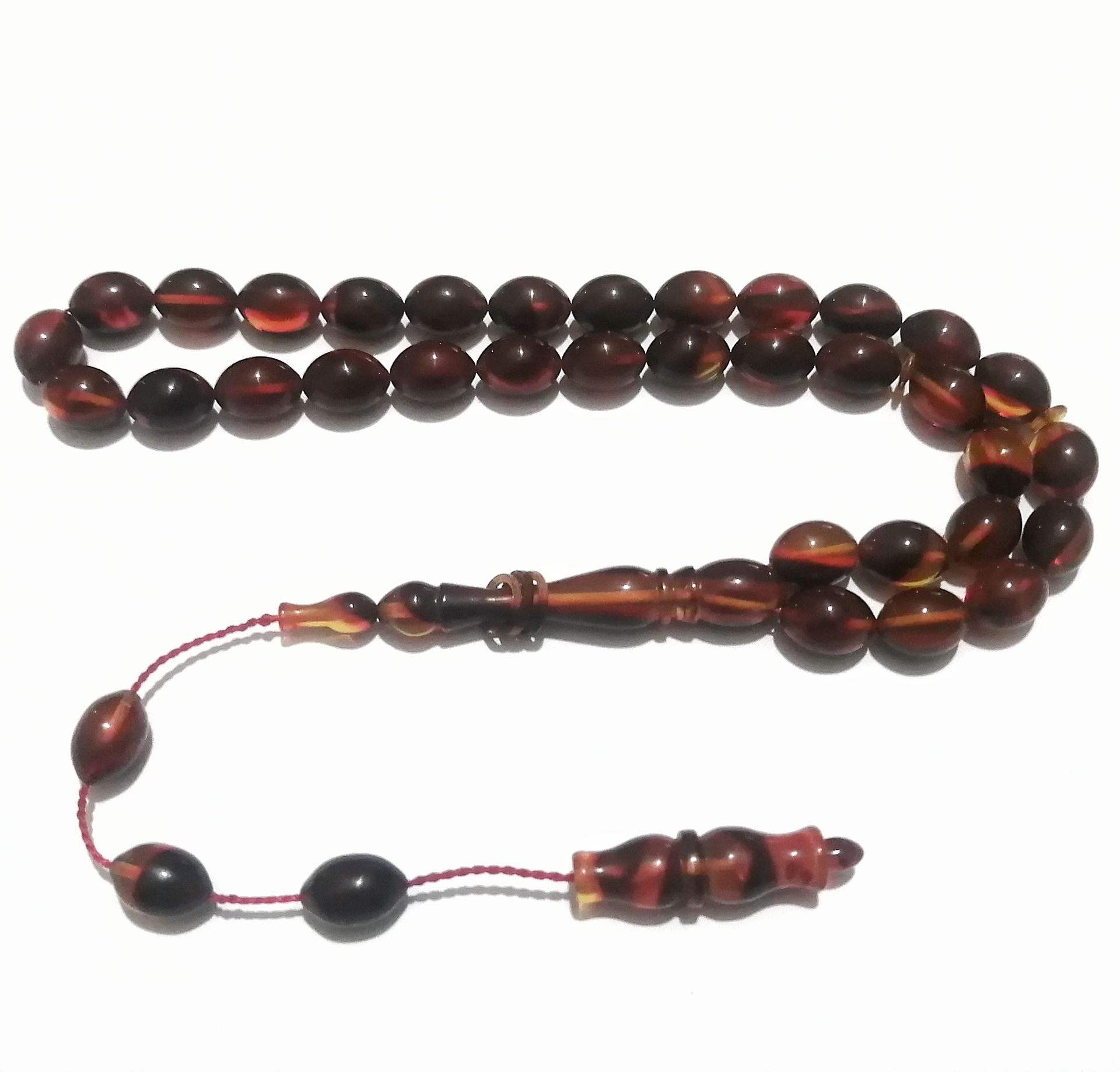 Sistem Püsküllü Beyzi Kesim Hareli Sıkma Kehribar Tesbih