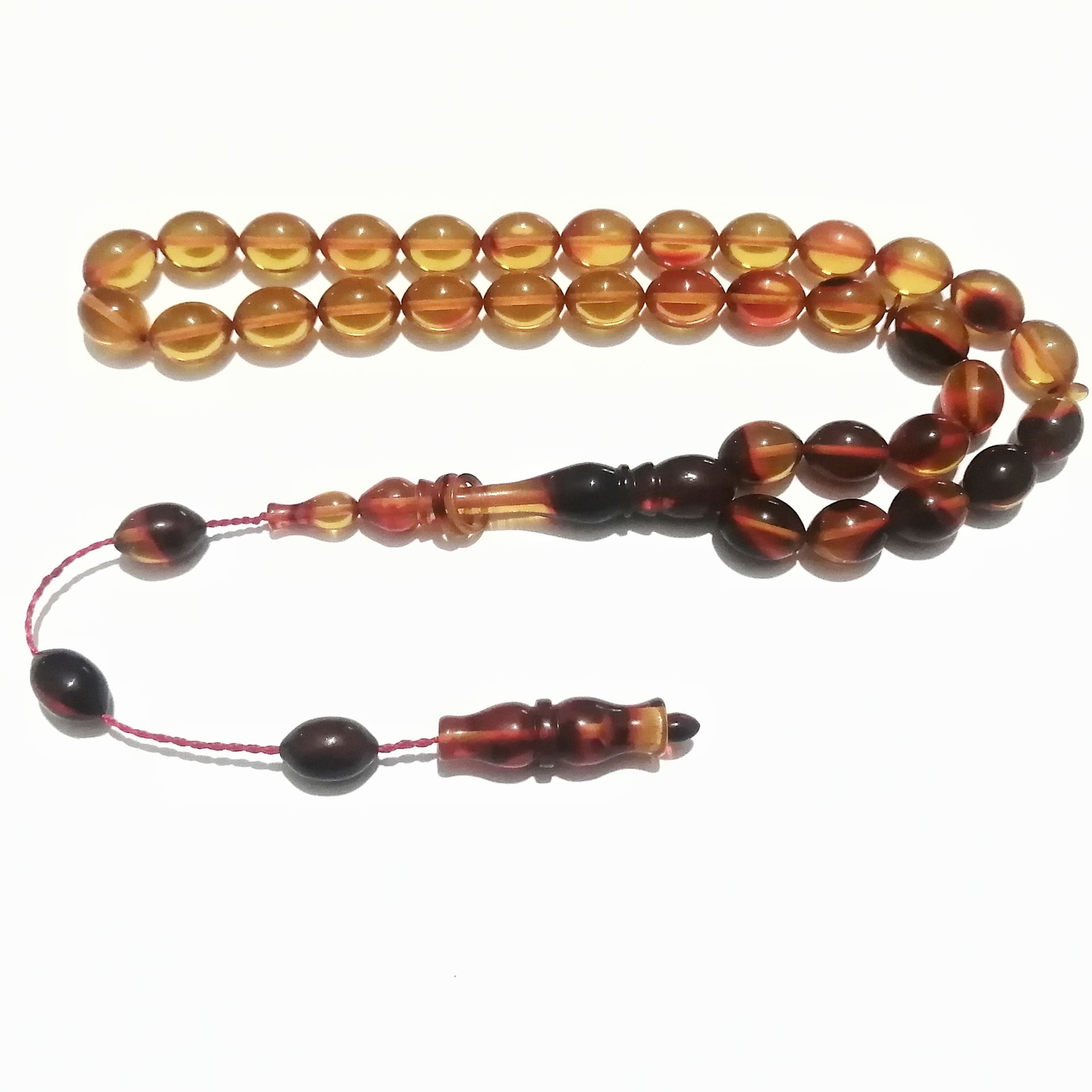 Sistem Püsküllü Beyzi Kesim Sıkma Kehribar Tesbih