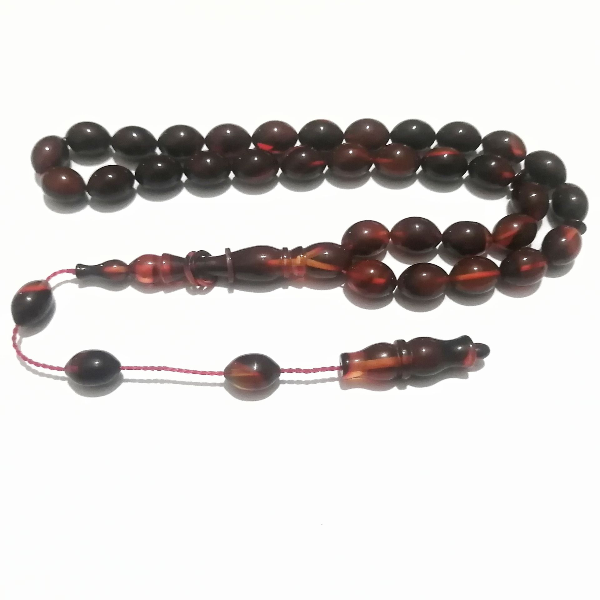 Sistem Püsküllü Beyzi Kesim Hareli Sıkma Kehribar Tesbih