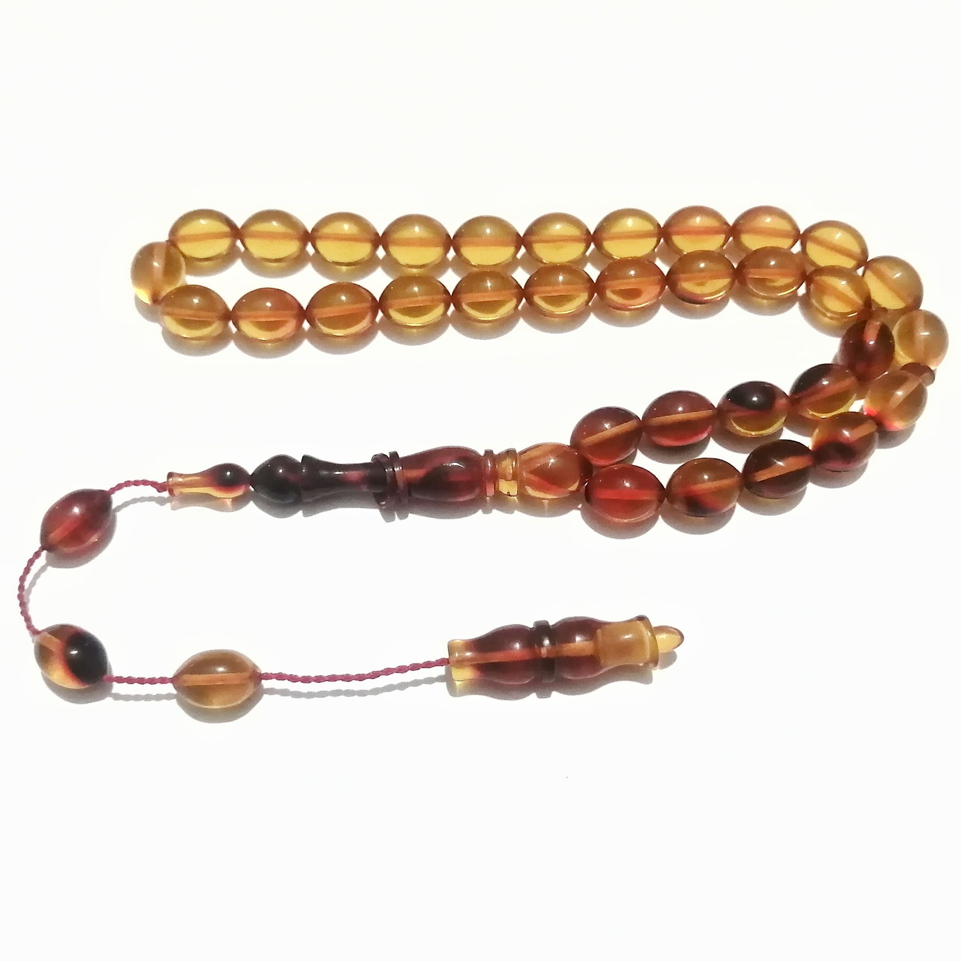 Sistem Püsküllü Beyzi Kesim Sıkma Kehribar Tesbih