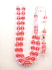 Sistem Püsküllü İmzalı Kapsül Kesim Pembe Uçak Camı Tesbih