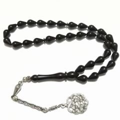 Alpaka Püsküllü Gözyaşı Damla Kesim Ateş Kehribar Tesbih