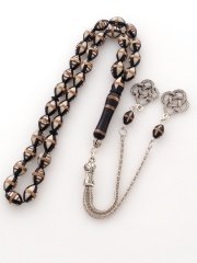 Metal Püsküllü Sarı Sarma Elişçilikli Kuka Tesbih