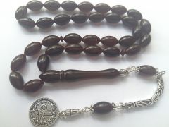 925 Ayar Gümüş Püsküllü Birinci Kalite Malzemeden Yapılmış Özel Isçilikli Bordo Yansimalı Sıkma Kehribar Tesbih