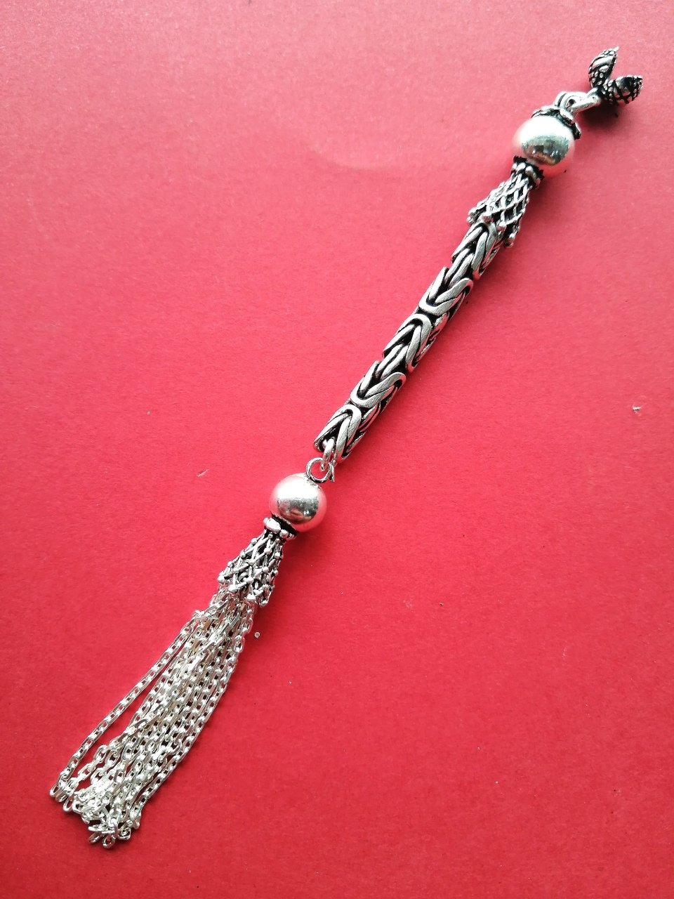 925 Ayar Gümüş Kral Zincirli Süpürğe Uçlu Tekli Tesbih Püskülü
