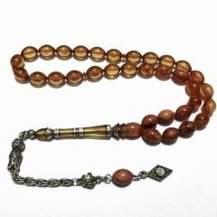 Gümüş Kaplama Püsküllü 925 Ayar Gümüş Nakkaş imameli Sıkma Kehribar Tesbih