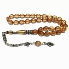 Gümüş Kaplama Püsküllü 925 Ayar Gümüş Nakkaş İmameli Sıkma Kehribar Tesbih