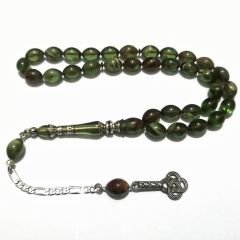 Gümüş Kaplama Püsküllü 925 Ayar Gümüş Nakkaş İmameli Sıkma Kehribar Tesbih