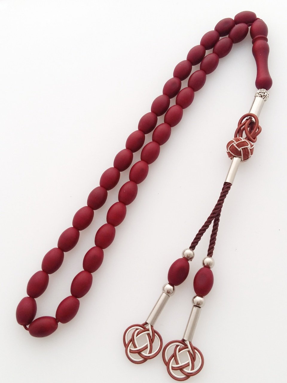 Metal Elişi Kazaz Püsküllü Beyzi Kesim Bordo Fiber Tesbih