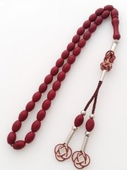 Metal Elişi Kazaz Püsküllü Beyzi Kesim Bordo Fiber Tesbih