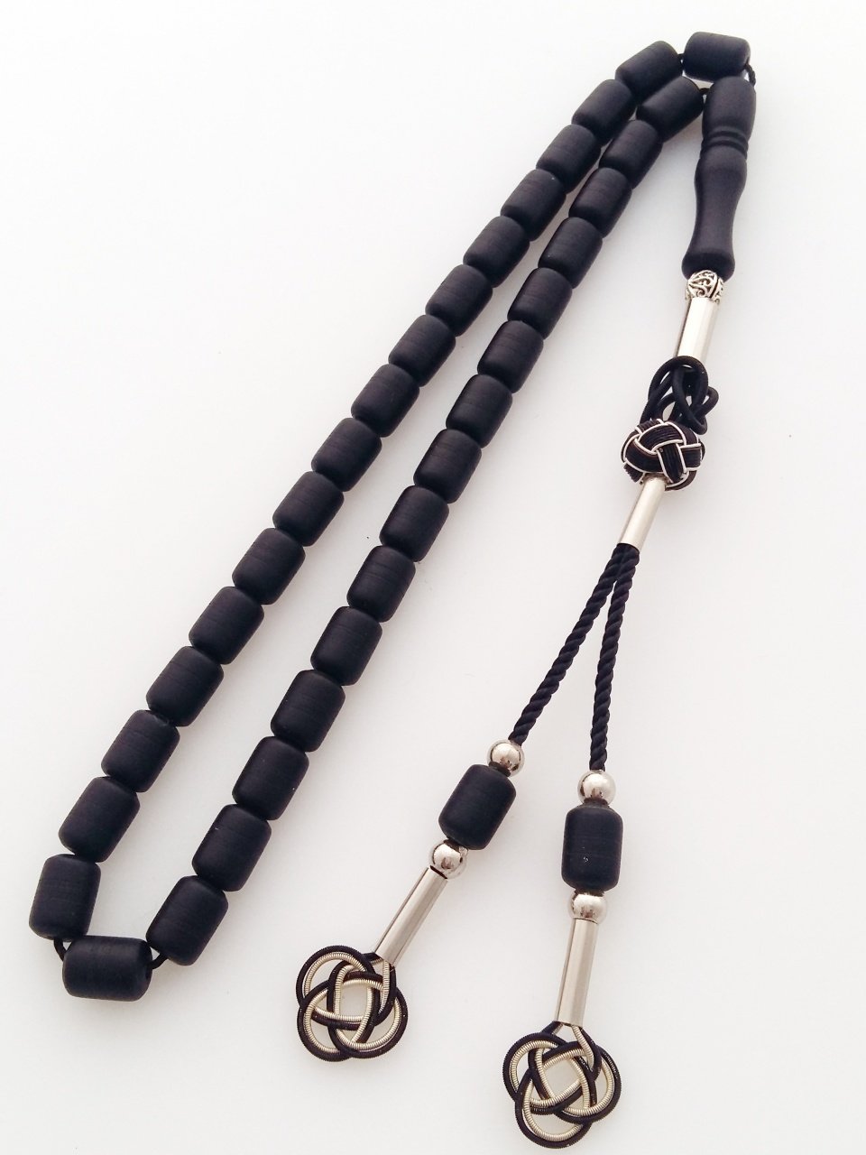 Metal Elişi Kazaz Püsküllü Kapsül Kesim Siyah Renkli Fiber Tesbih
