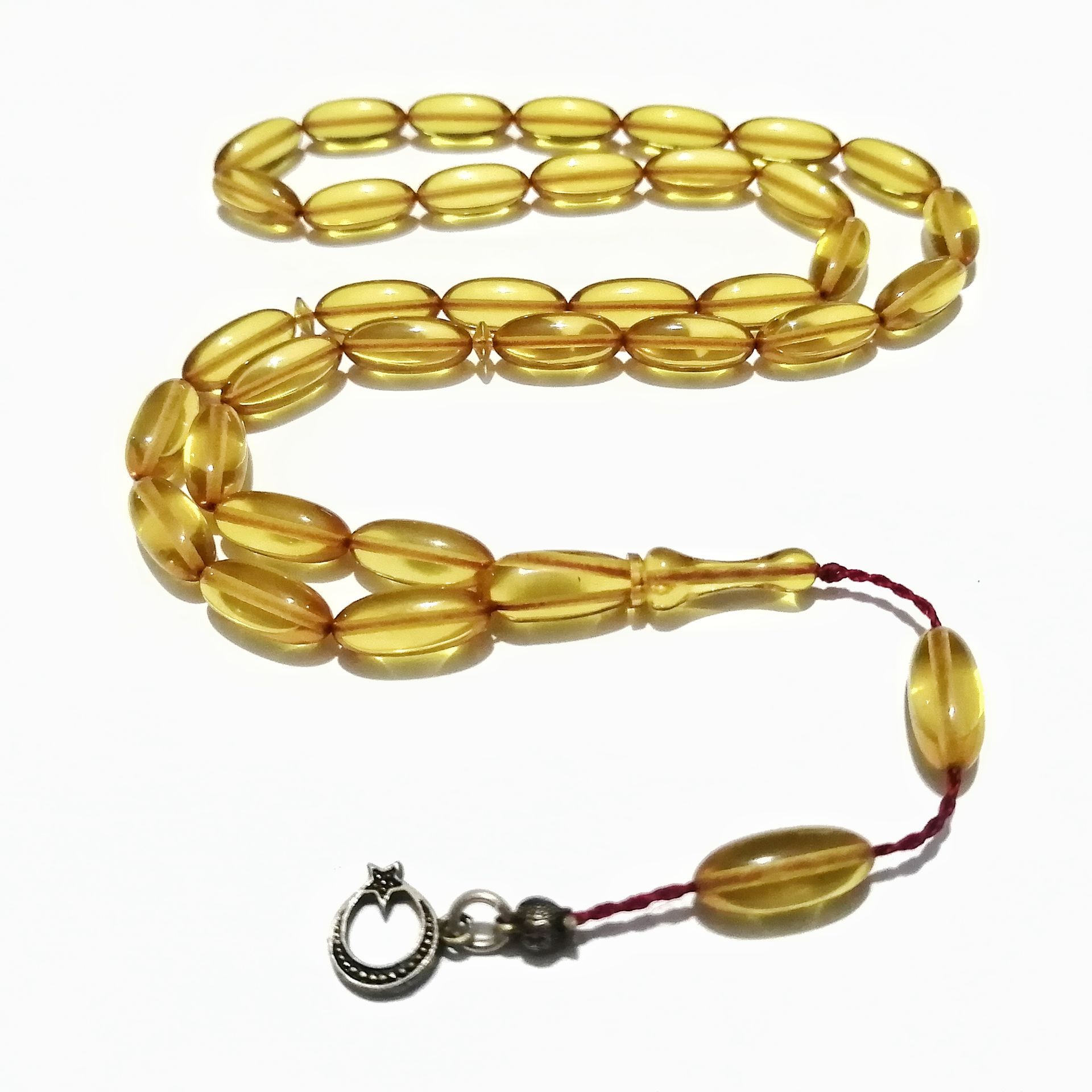 İp Püsküllü Sarı Ateş kehribar tesbih