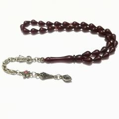 Alpaka Püsküllü Gözyaşı Damla Kesim Ateş Kehribar Tesbih