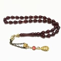 Alpaka Püsküllü Gözyaşı Damla Kesim Ateş Kehribar Tesbih