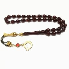 Alpaka Püsküllü Gözyaşı Damla Kesim Ateş Kehribar Tesbih