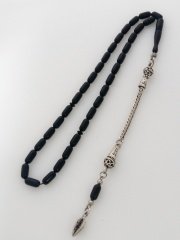 925 Ayar Gümüş Püsküllü Özel İşçilikli Kapsül Kesim Sıkma Kehribar Tesbih