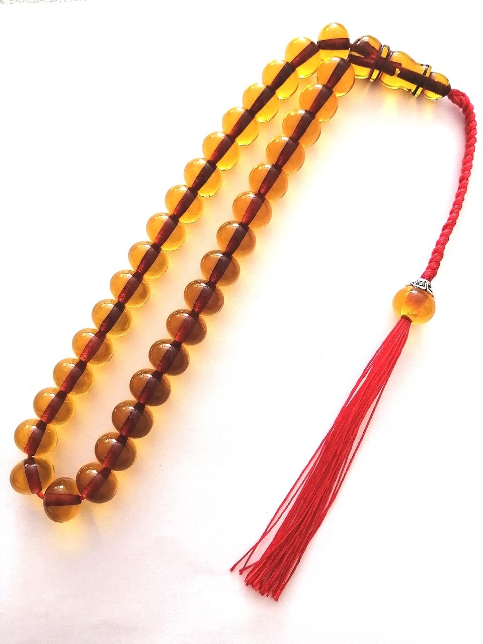 Özel Tasarım İp Püsküllü Çubuk Ateş Kehribar Tesbih