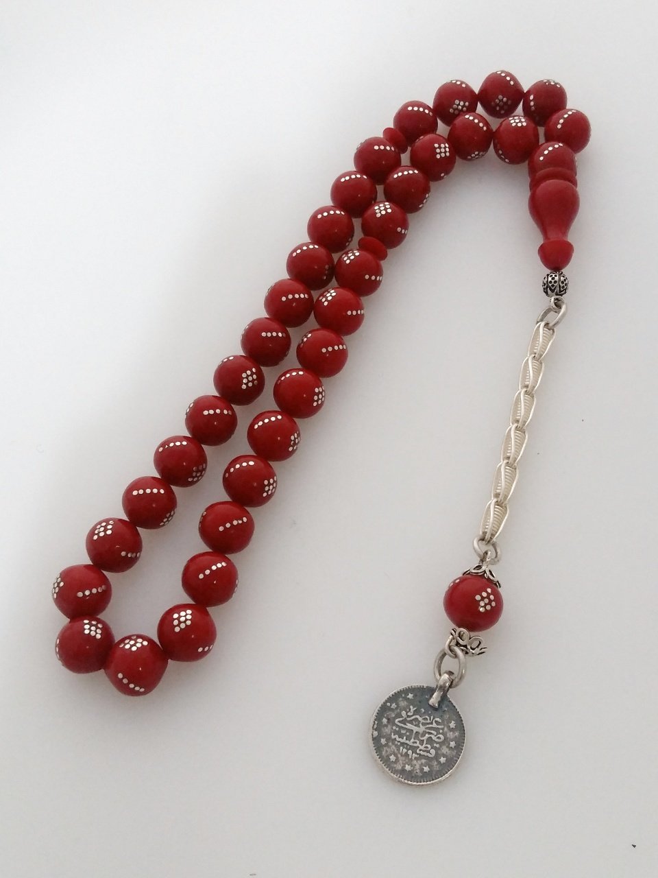 925 Ayar Gümüş Püsküllü Gümüş işlemeli Kolleksiyonluk Sıkma Kehribar Tesbih