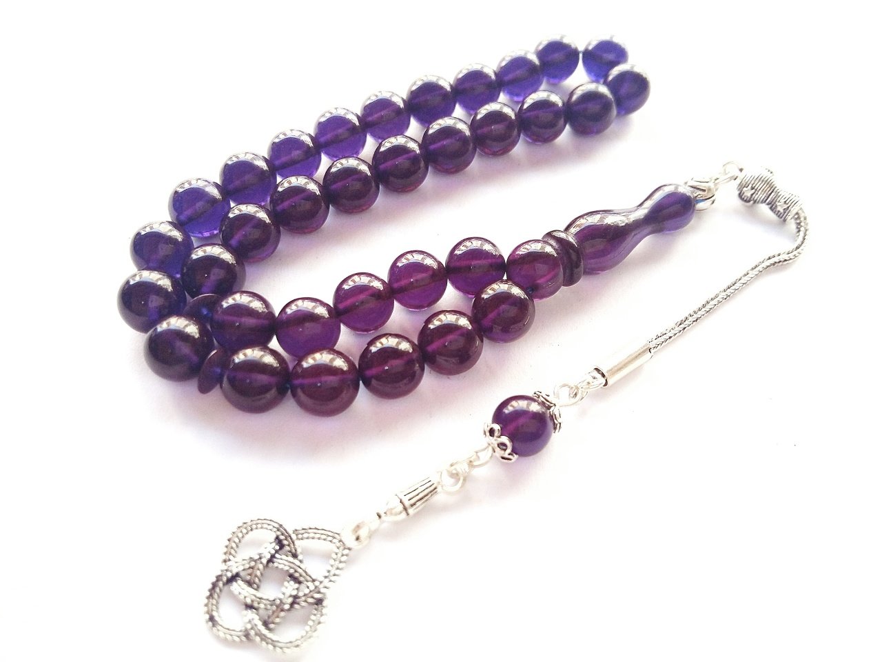 Mor Yansimalı Özel İşçilikli Ateş Kehribar Tesbih