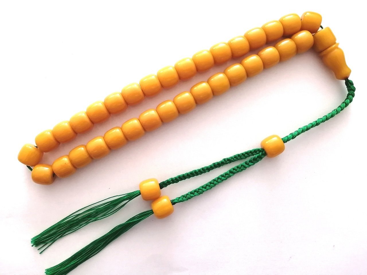 Özel Tasarım İp Püsküllü Tekerlek Kesim Çubuk Malz. Sıkma Kehribar Tesbih