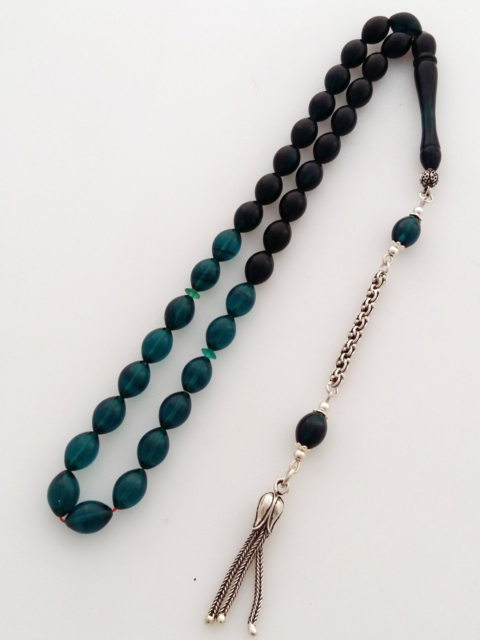 925 Ayar Gümüş Püsküllü Özel İşçilikli Atölye Yapımı Ateş Kehribar Tesbih