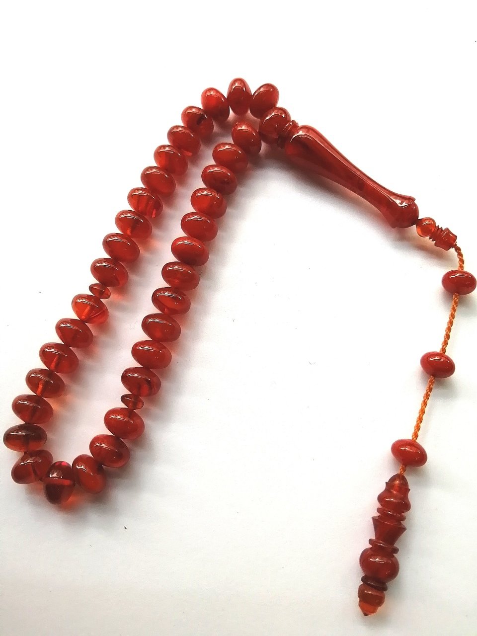 Sistem Püsküllü İmamesi Özel işçilikli Bilek Boy Basık Kesim Sıkma Kehribar Tesbih