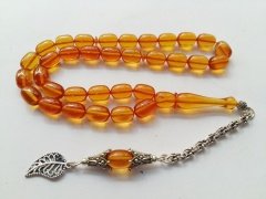 Kapsül Kesim & Gümüş Püsküllü Ateş Kehribar Tesbih