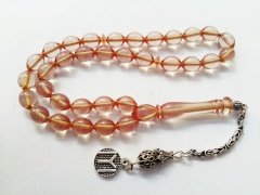 Beyzi Kesim 925 Ayar Gümüş Püsküllü Ateş Kehribar Tesbih