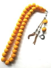 Alpaka Püsküllü Dik Hareli Çubuk Malzeme Sıkma Kehribar Tesbih