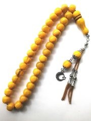 Alpaka Püsküllü Tekerlek Kesim Çubuk Malz. Sıkma Kehribar Tesbih